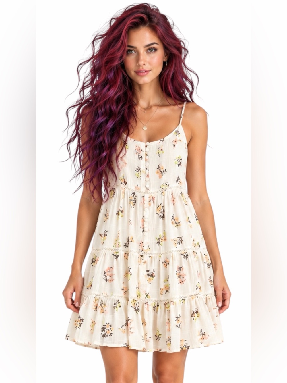 Urban Outfitters – Floral Tiered Button Front Mini Dress – Ivory Multi – Sz. XS